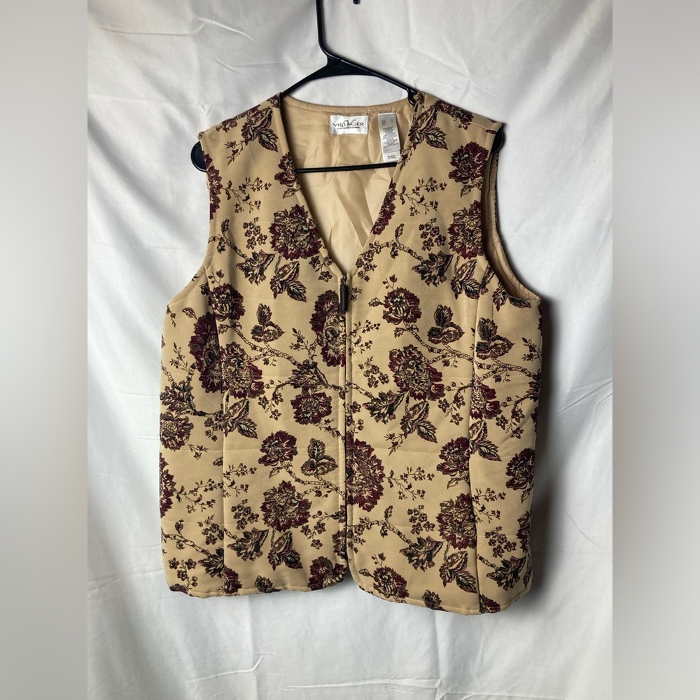 Villager Womens Vest Size L Floral Quilted Zip Front Business Casual Autumn Fall